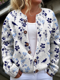 Vynora | Vintage Floral Bird Print Button-Front Cardigan Sweater - Plus size model