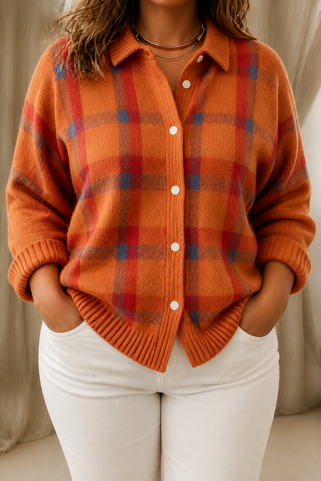 Camille | Plaid Cardigan - Plus size model