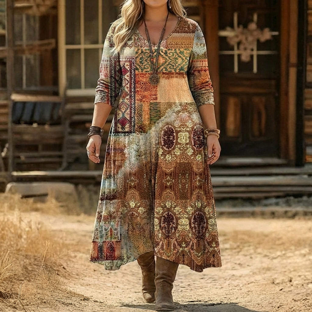 Isabella | Vintage-Inspired Long Sleeve Casual Dress - Plus size model