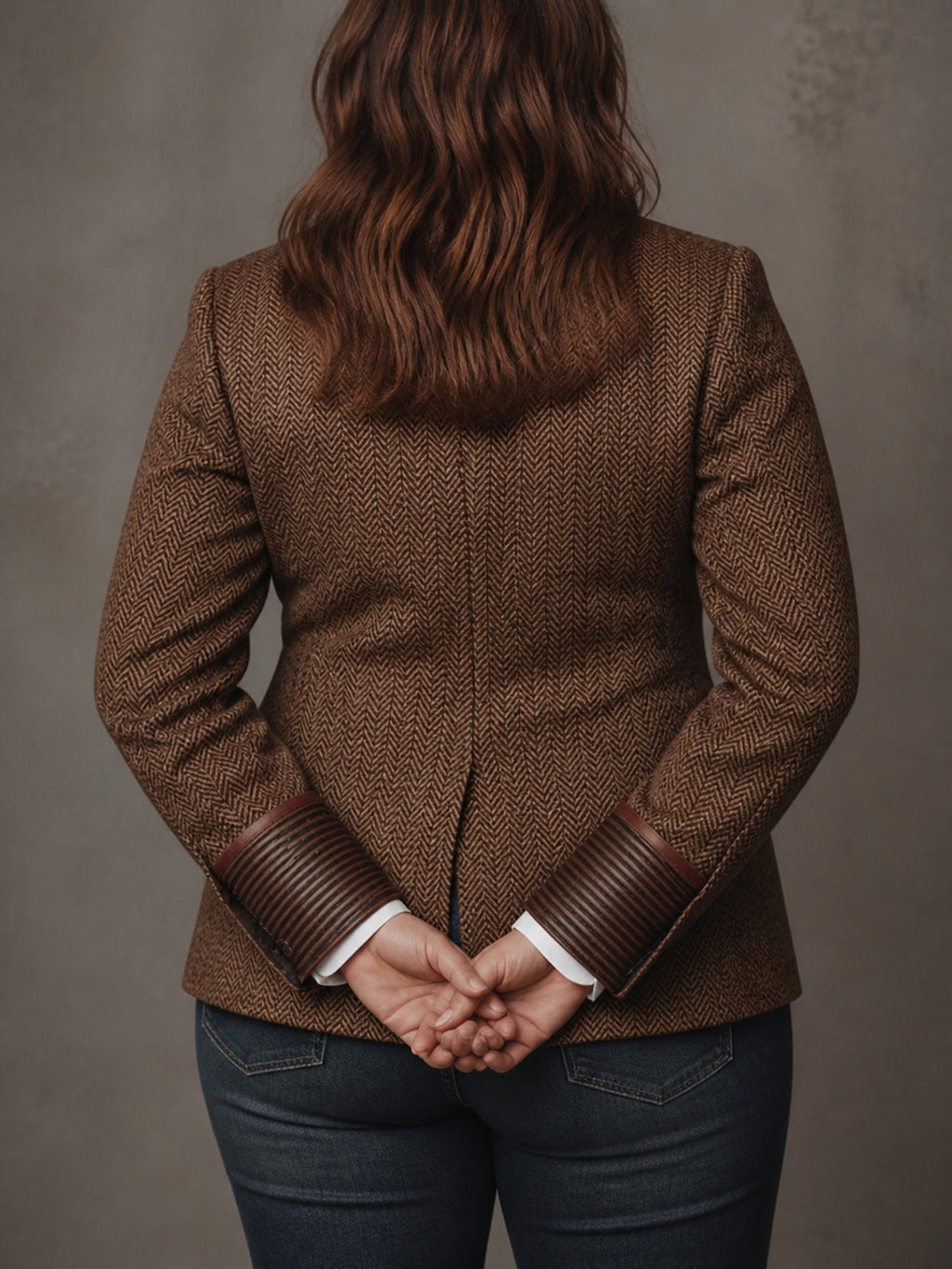 Women's Herringbone Printed Panel Blazer - Plus size model