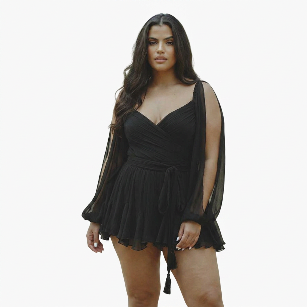 Rosie | Mini Dress with Balloon Sleeves - Plus size model