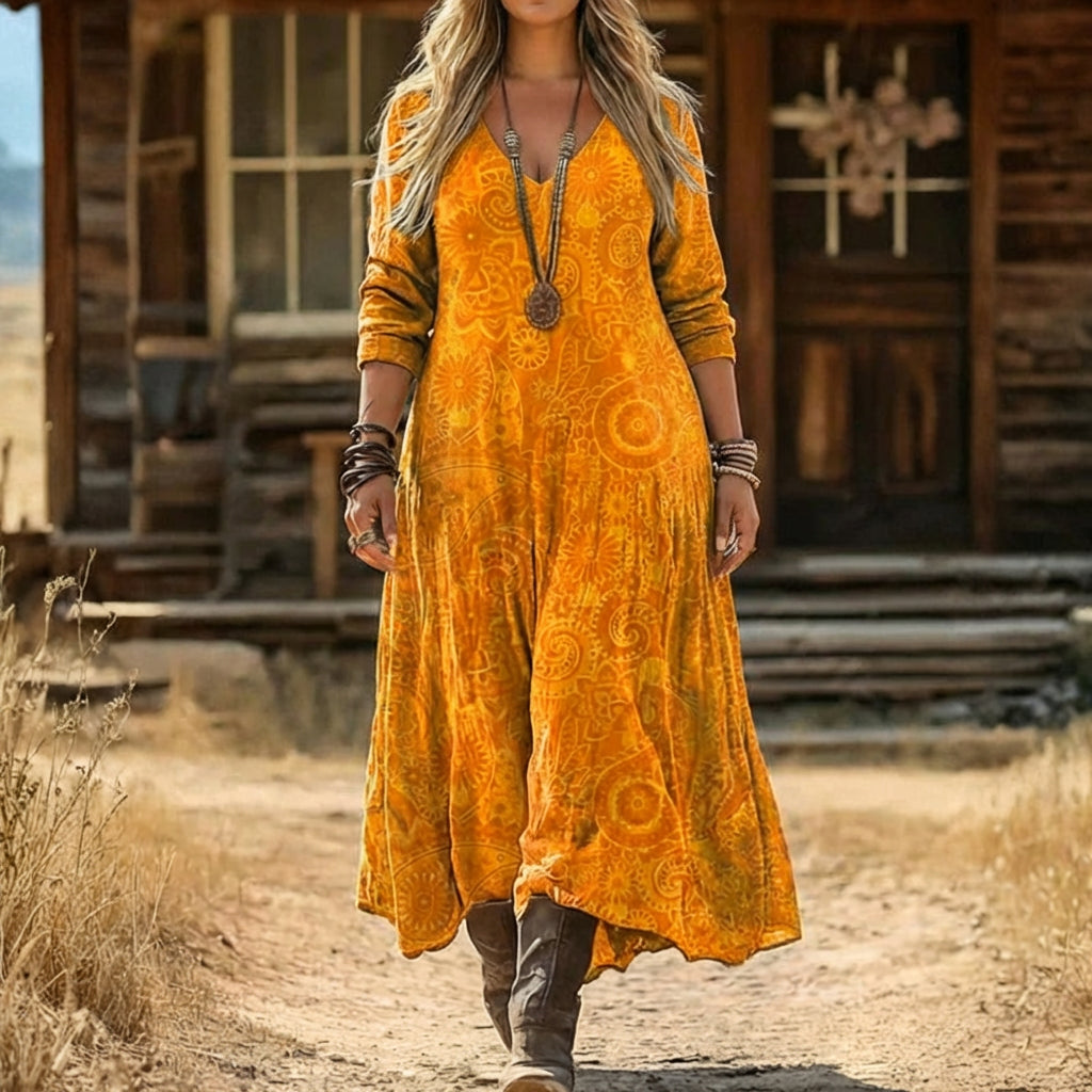 Mia | Vintage-Inspired Long Sleeve Casual Dress - Plus size model