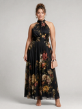 Sior | Floral Halter Neck Midi Dress - Plus size model