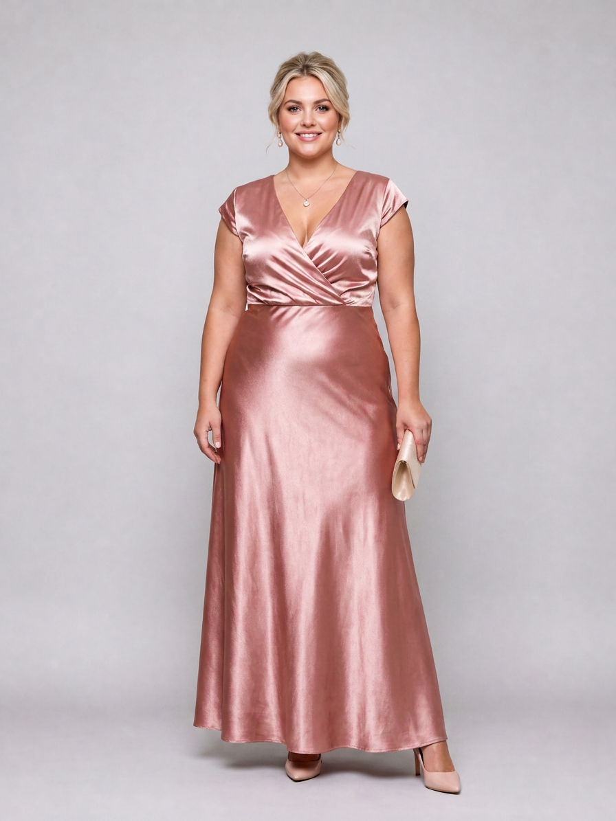 Samouse | Cap Sleeve Wrap Bodice Maxi Dress - Plus size model