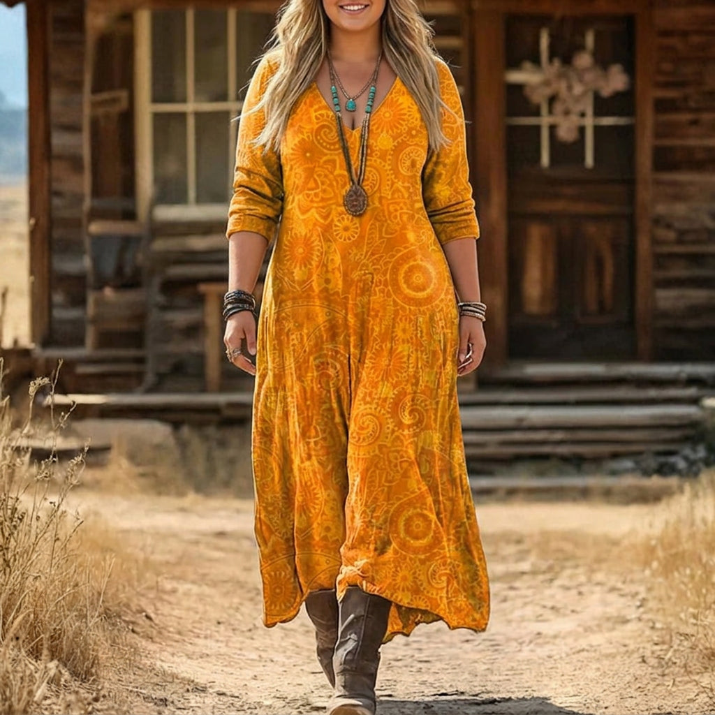 Mia | Vintage-Inspired Long Sleeve Casual Dress - Plus size model