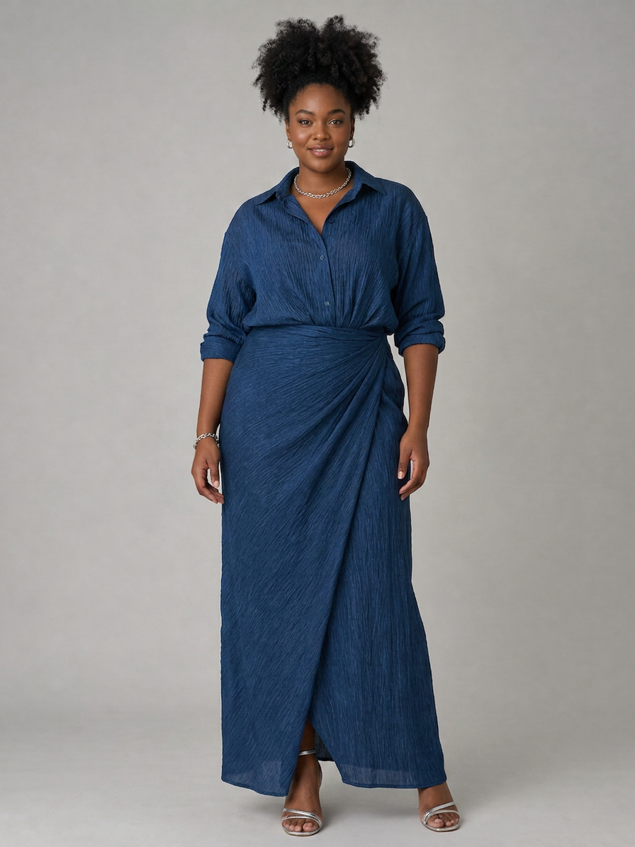 Mirque | Long Sleeve Wrap Front Maxi Dress - Plus size model