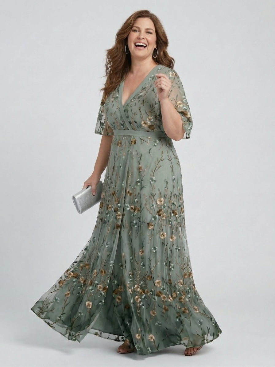Selora | Halter Bloom Flow Maxi Dress - Plus size model