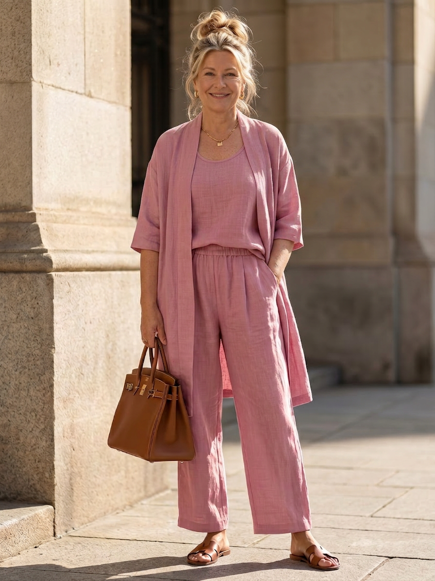 Yael | Three Piece Relaxed Top Pant Set - Plus size model