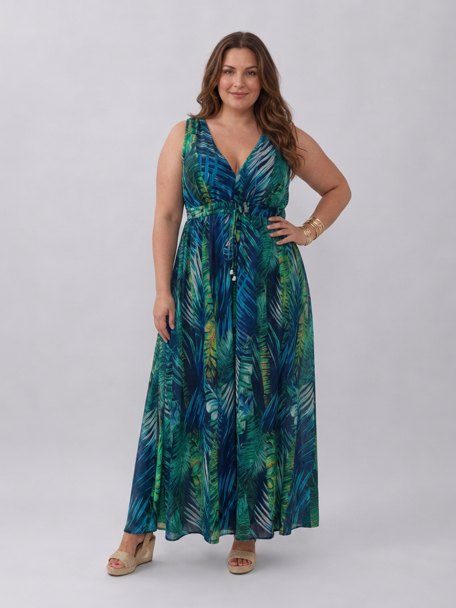 Zake | Sleeveless Empire Waist Midi Dress - Plus size model