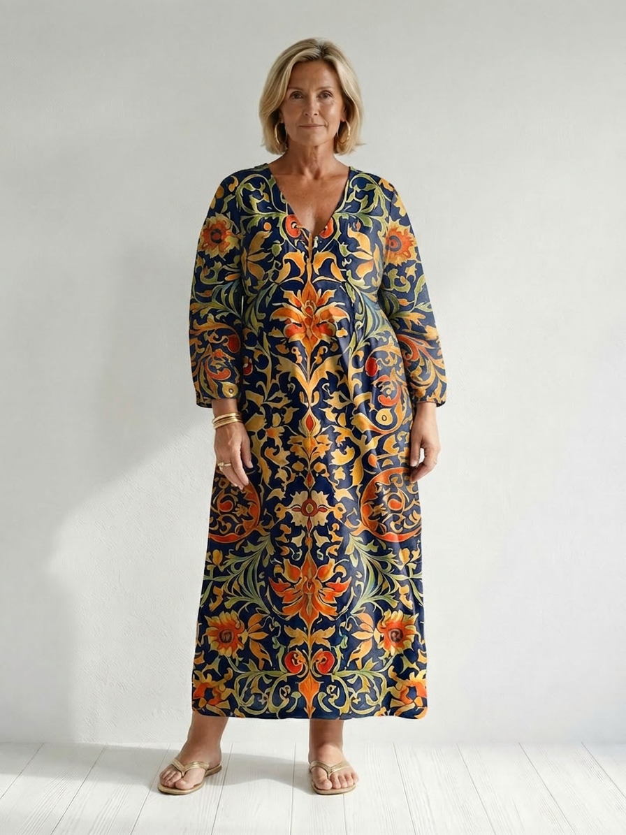 Elise | Clean Ornate Floral Midi Dress - Plus size model