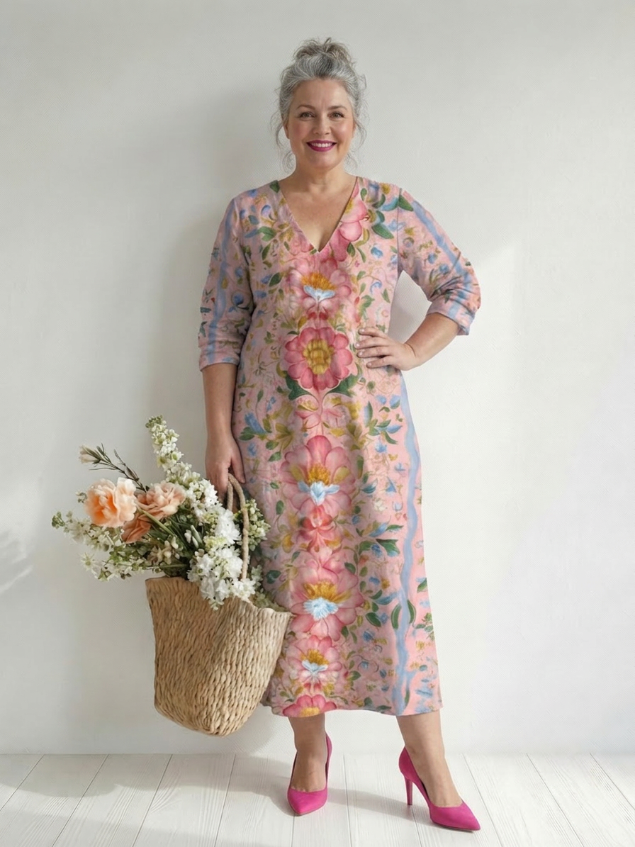 Julien | Light Form Floral Midi Dress - Plus size model