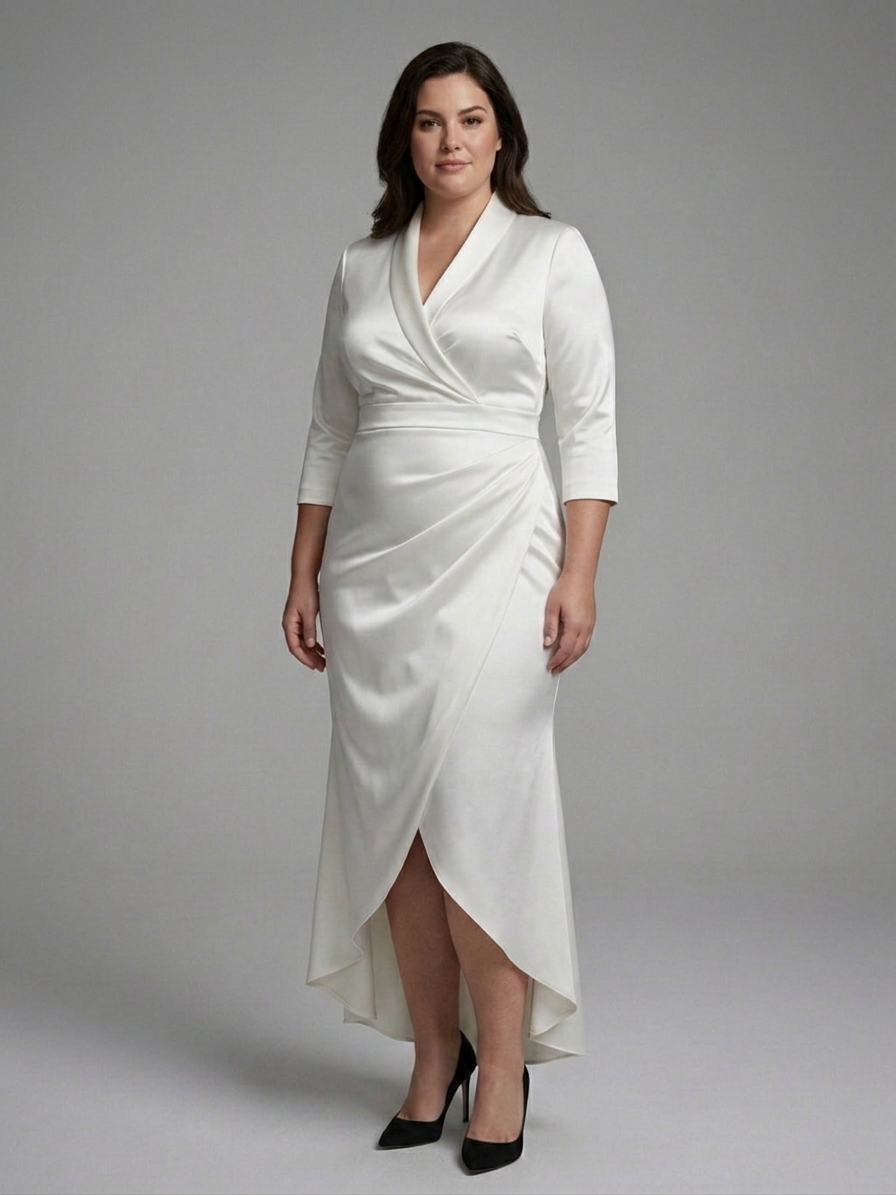 Celestine | Long Sleeve Midi Dress with Front Closure - Plus size model