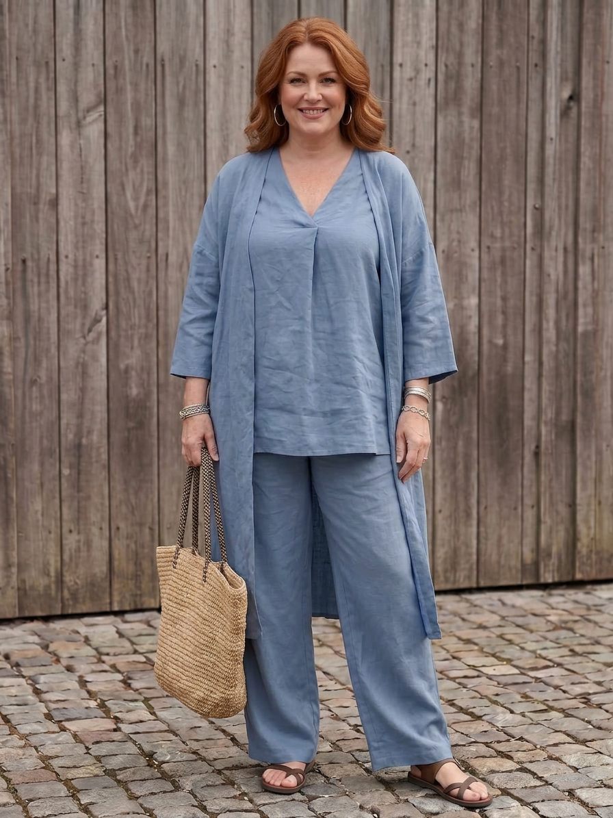 Onyx | Loose Tunic Top Wide Leg Pant Set - Plus size model