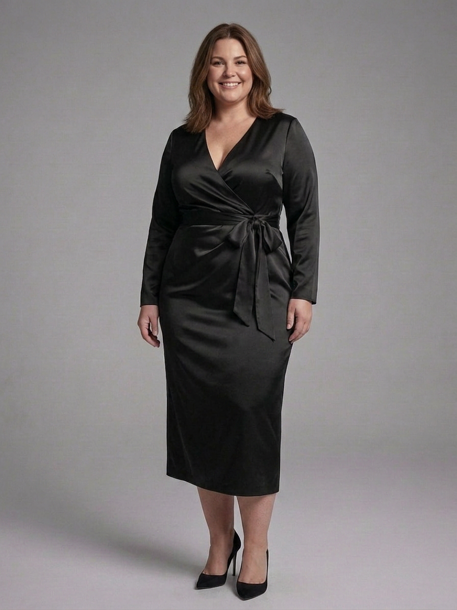 Alouette | Midi Dress with Long Sleeves and Side Closure - Plus size model