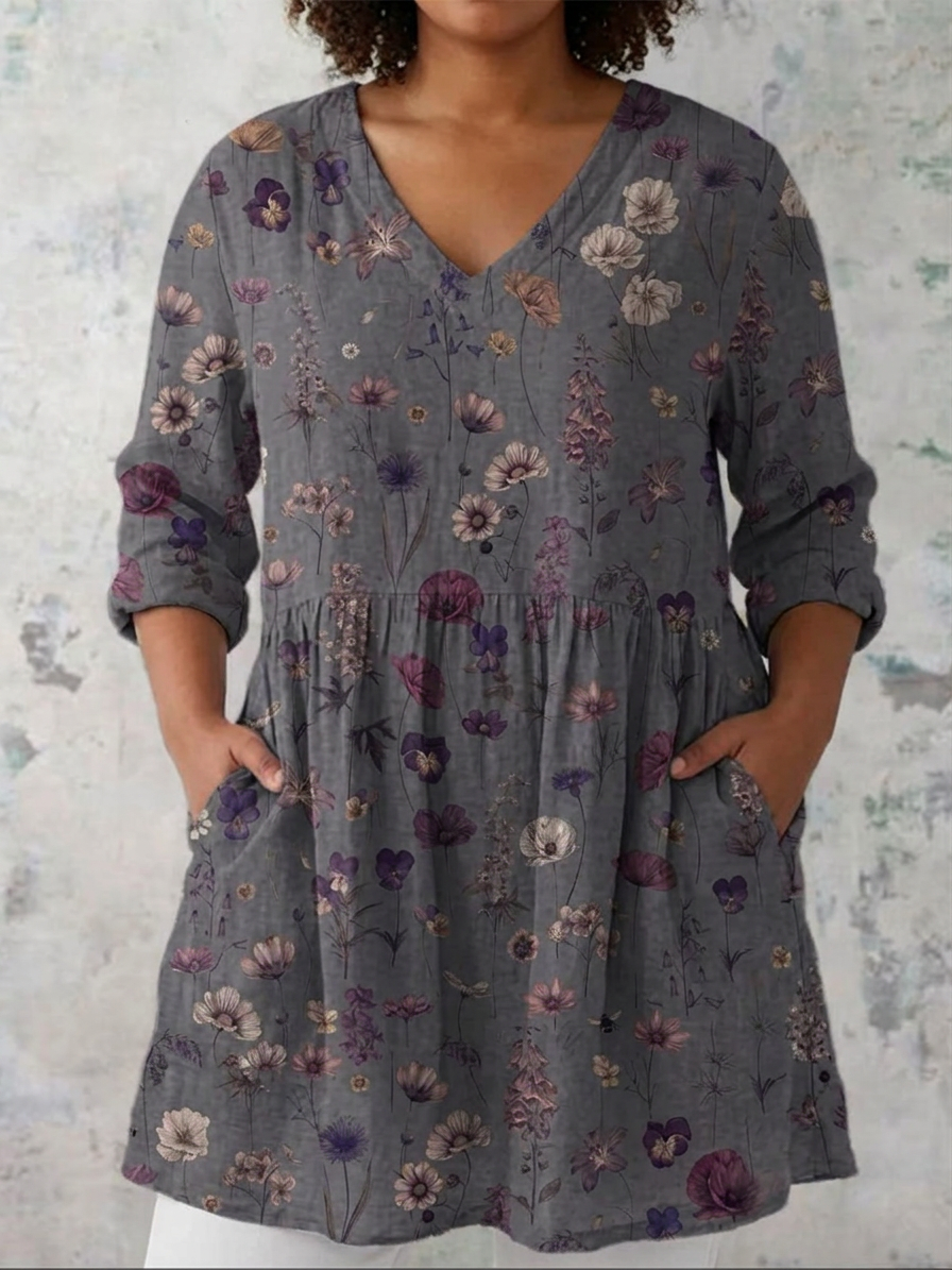 Audrey | Long Sleeve Blouse with V-Neck - Plus size model
