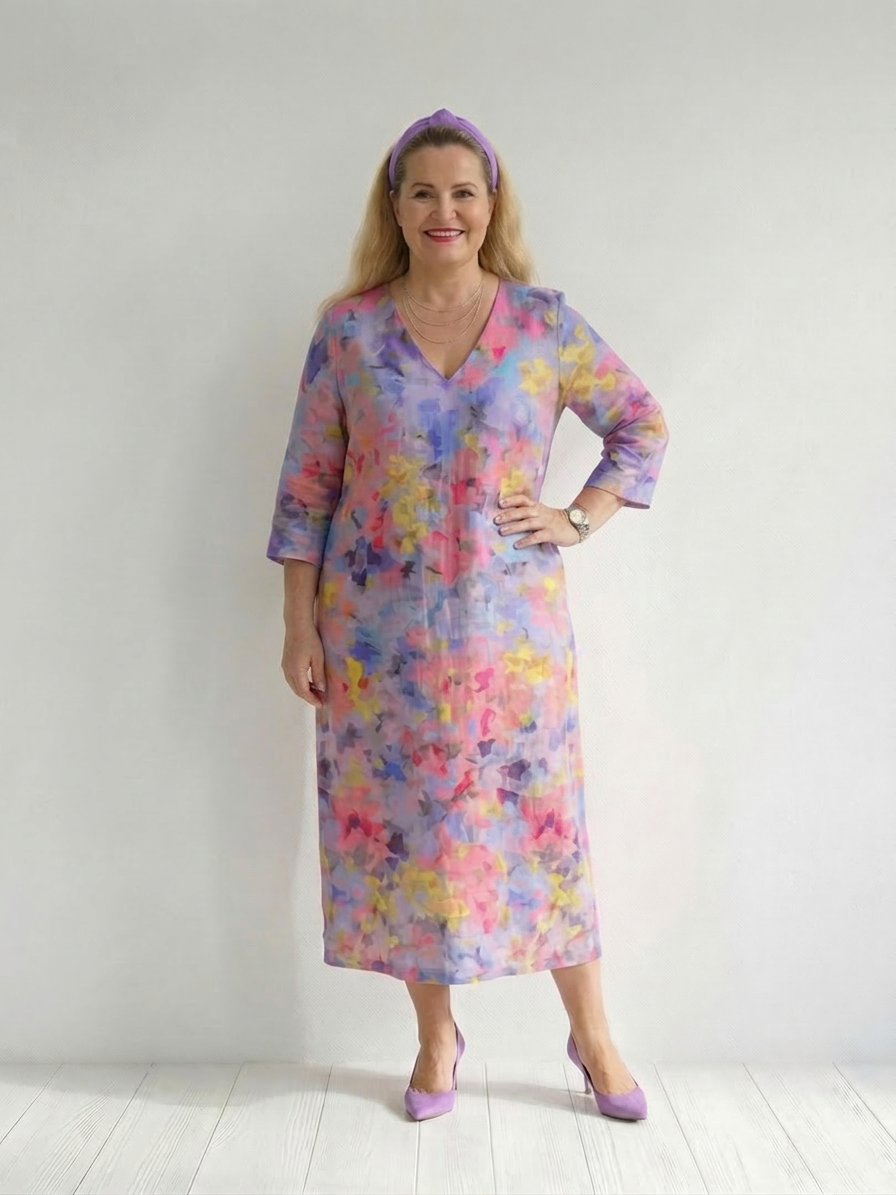 Benson | Abstract Floral Midi Dress - Plus size model