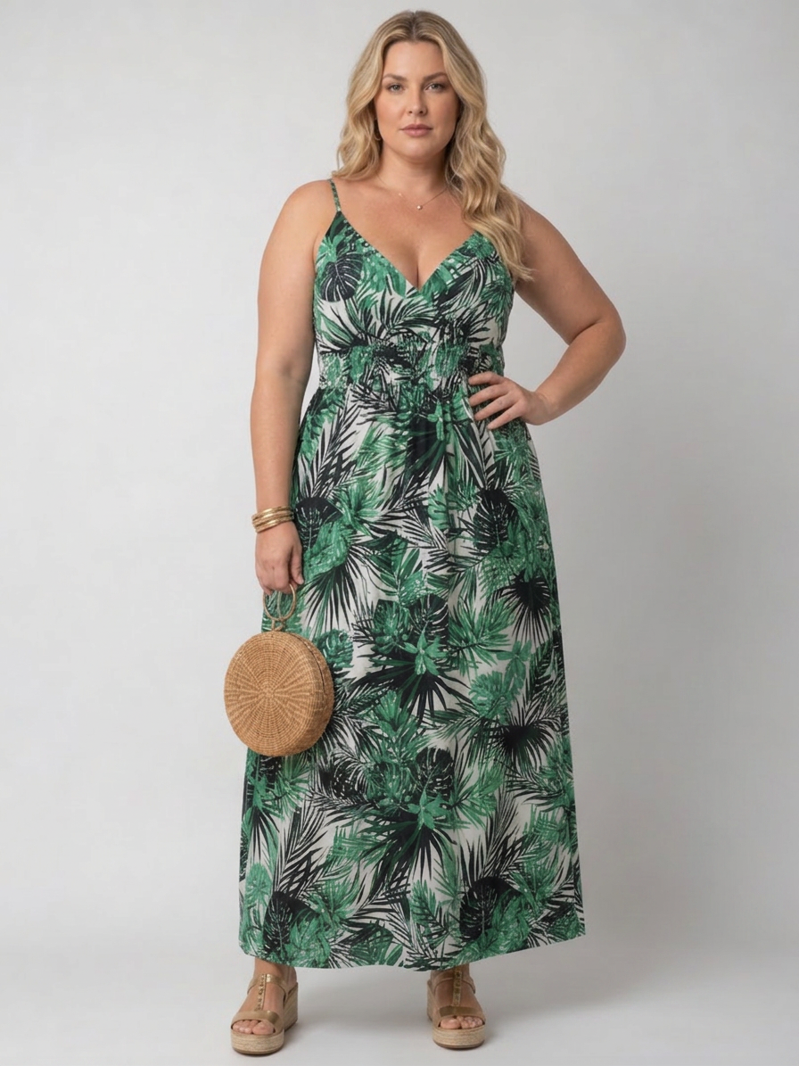 Maravelle | Sleeveless Floral Print Midi Dress - Plus size model