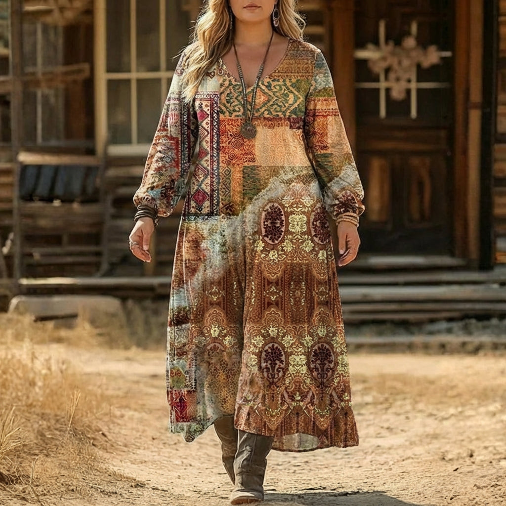 Isabella | Vintage-Inspired Long Sleeve Casual Dress - Plus size model