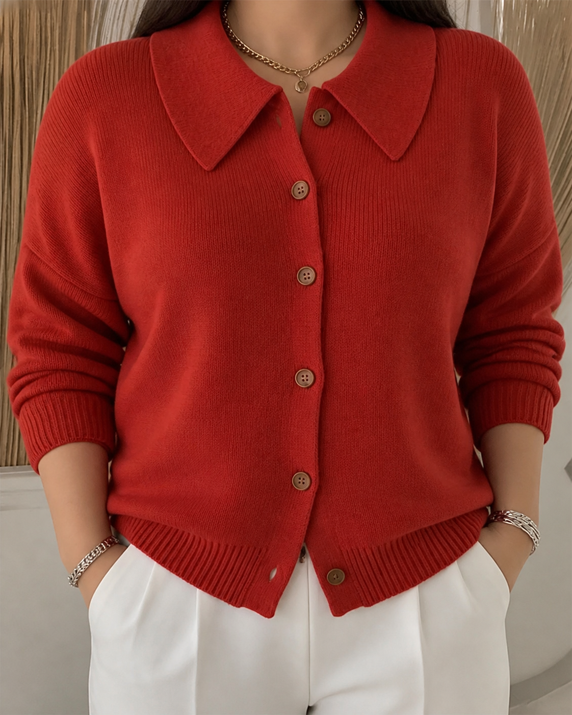 Vespera | Button Collar Cardigan - Plus size model