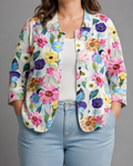 Rosa | Hand-Painted Floral Point-Collar Blouse - Plus size model