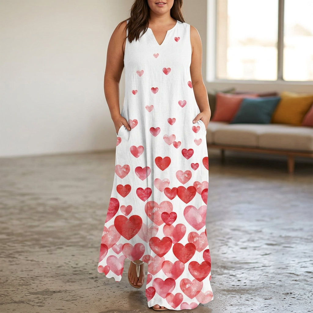 Amorette | V-Neck Sleeveless Heart Maxi Dress - Plus size model