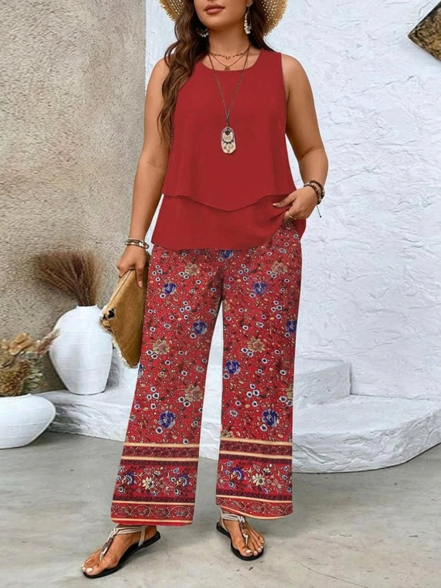 Ovelynra™ | Sleeveless Top And Wide-Leg Pants Set - Plus size model