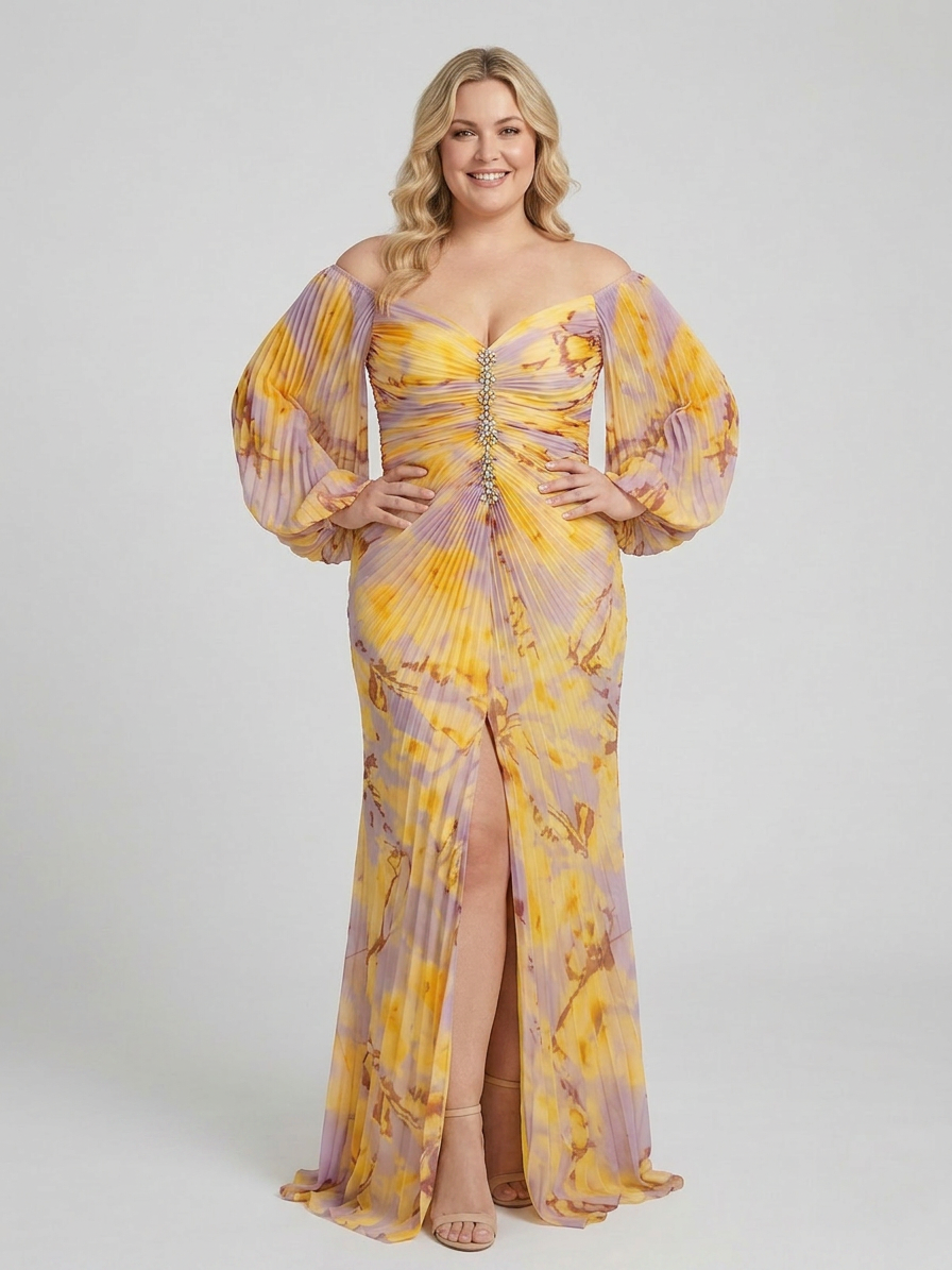 Liza - Elegant Dress with V-Neck - Plus size model