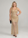 Sirea | Sequin Sleeveless Sheer Panel Midi Dress - Plus size model