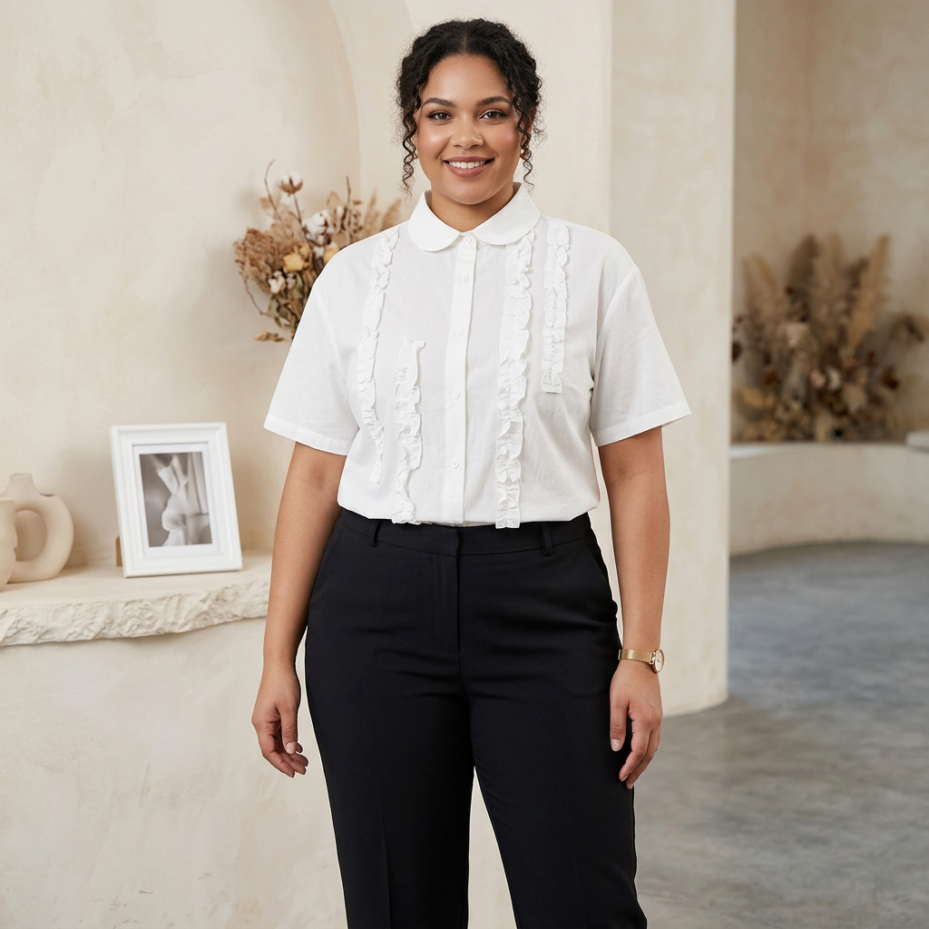 Sienna - Pure Cotton Ruffled Shirt - Plus size model