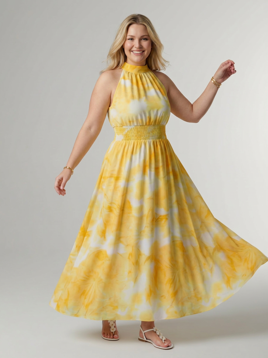 Sylin | Gathered Halter Midi Dress - Plus size model