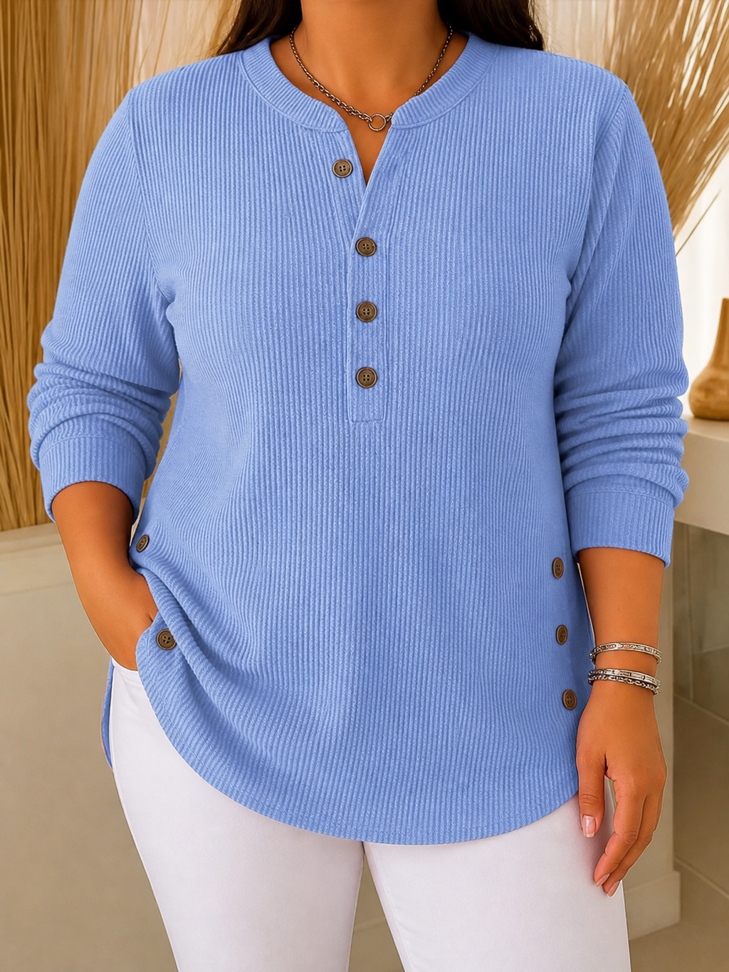 Neva | Button Henley Tunic - Plus size model