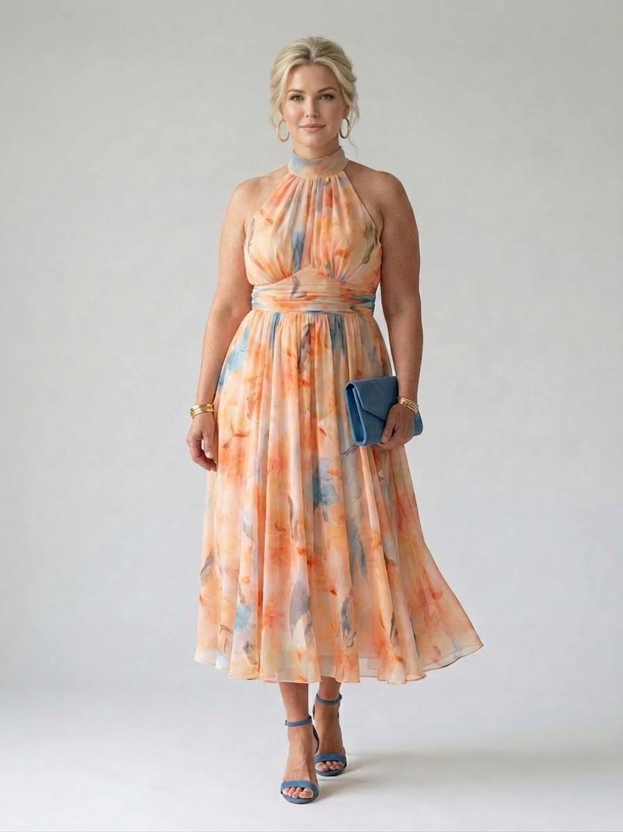 Elin | Soft Halter Midi Dress - Plus size model