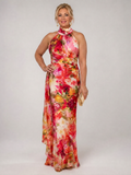 Elisabetta | Halter Neck Floral Print Maxi Dress - Plus size model