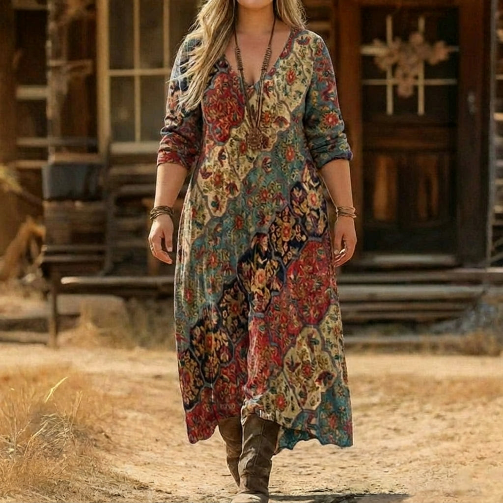 Elizabeth | Vintage-Inspired Long Sleeve Casual Dress - Plus size model