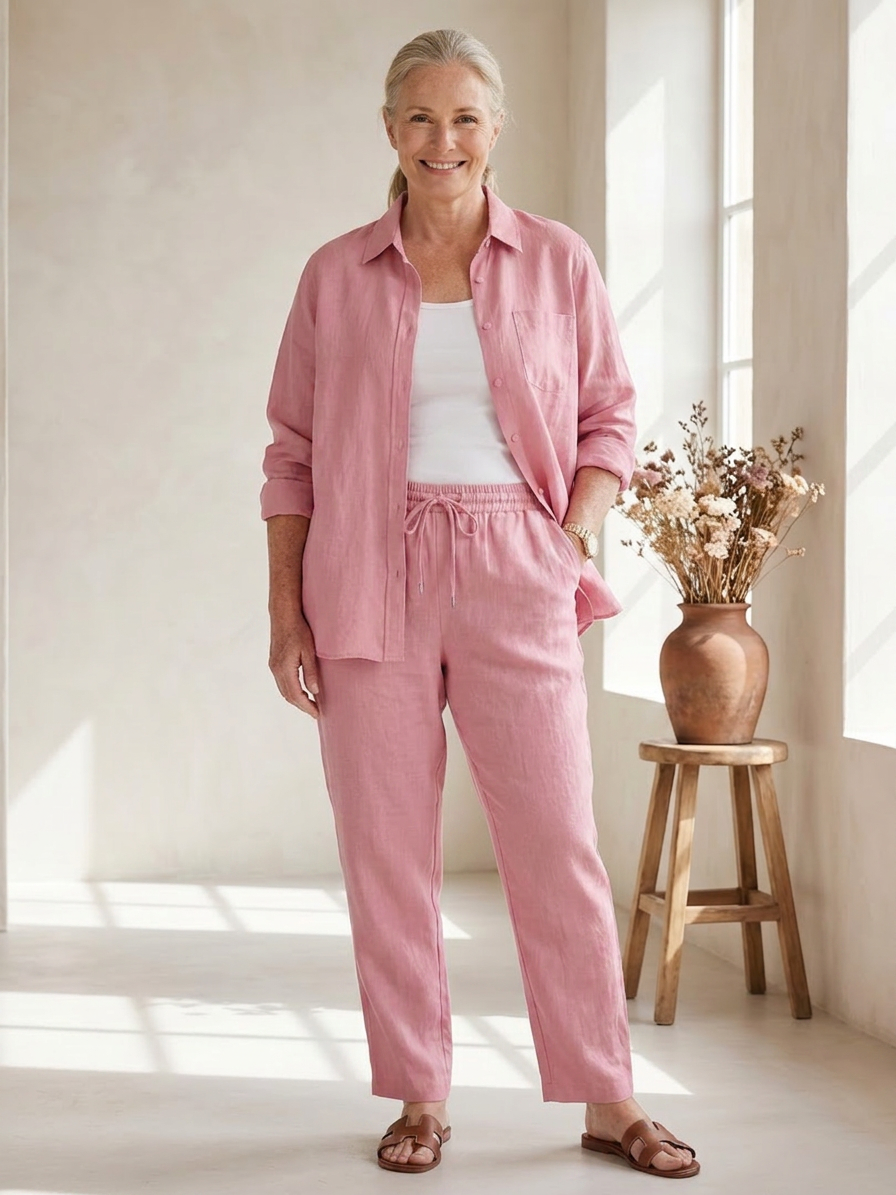 Noor | Long Sleeve Shirt Tapered Pants Set - Plus size model