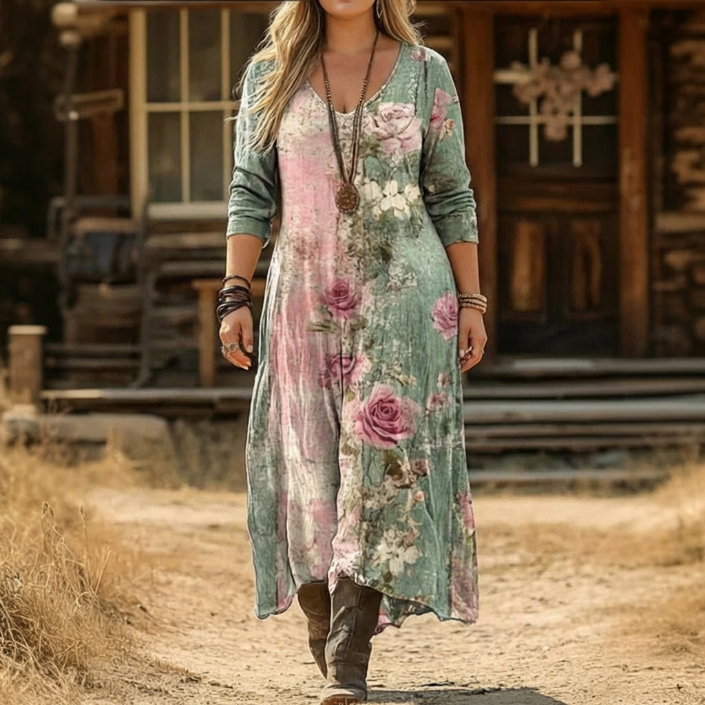 Emma | Vintage-Inspired Long Sleeve Casual Dress - Plus size model