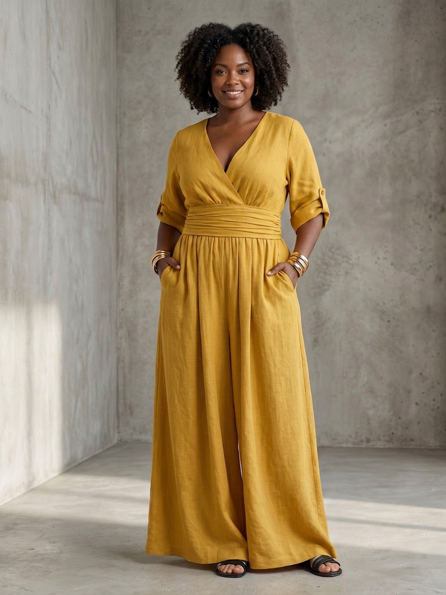 Wanda | Cross Front Wide Leg Jumpsuit - Plus size model