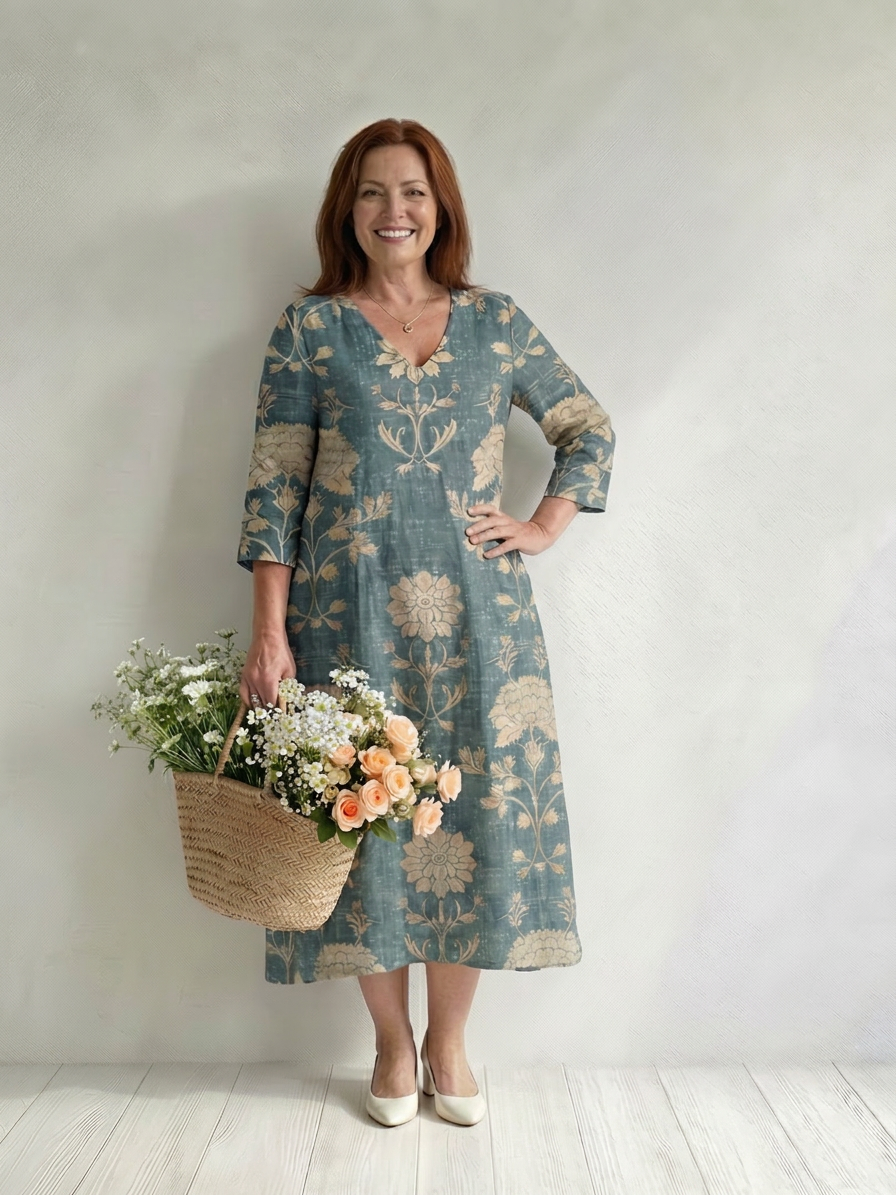 Skye | Gentle Shape Floral Midi Dress - Plus size model