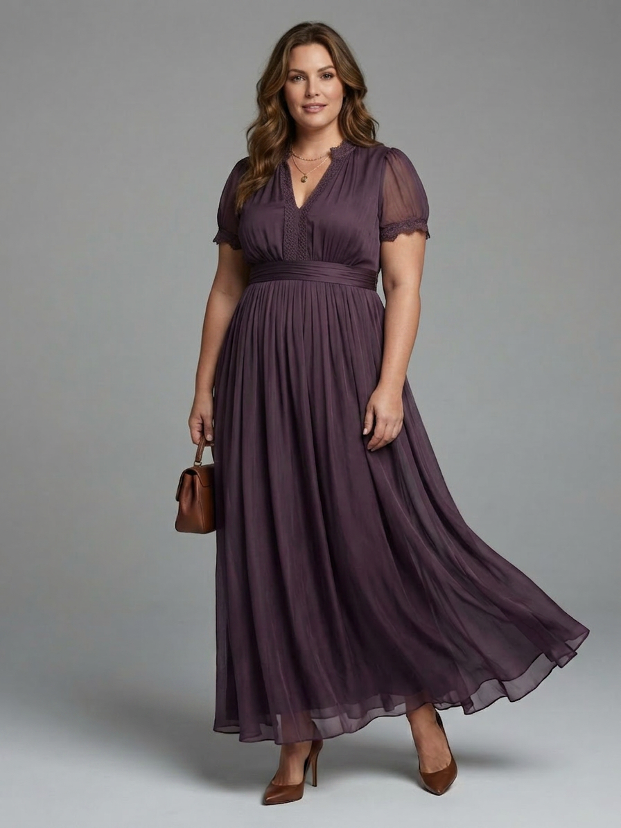 Elia | Gathered Waist Keyhole Maxi Dress - Plus size model