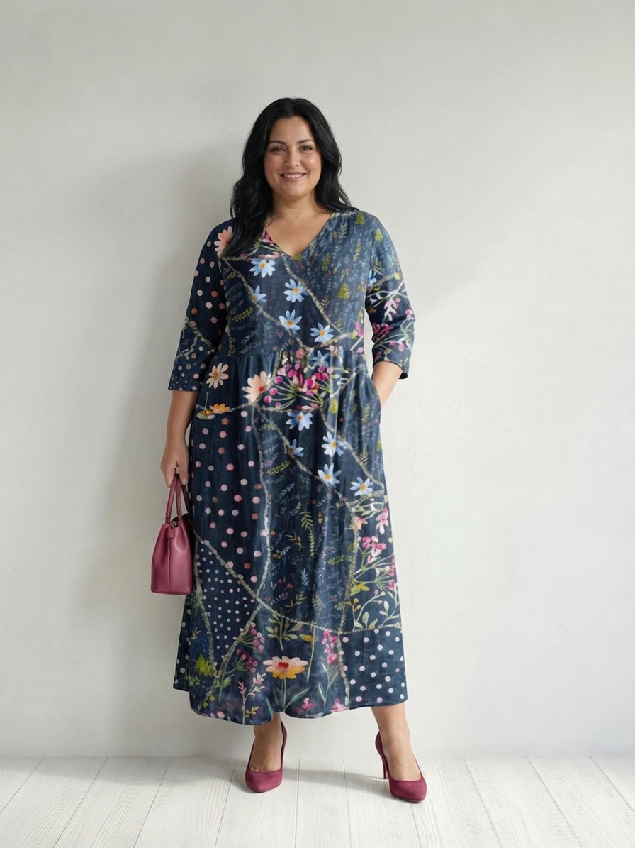 Zane | Easy Gather Floral Midi Dress - Plus size model