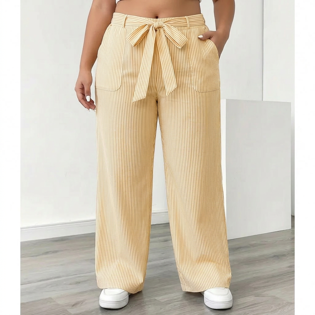 Amber | Striped Pant With Pockets - Plus size model