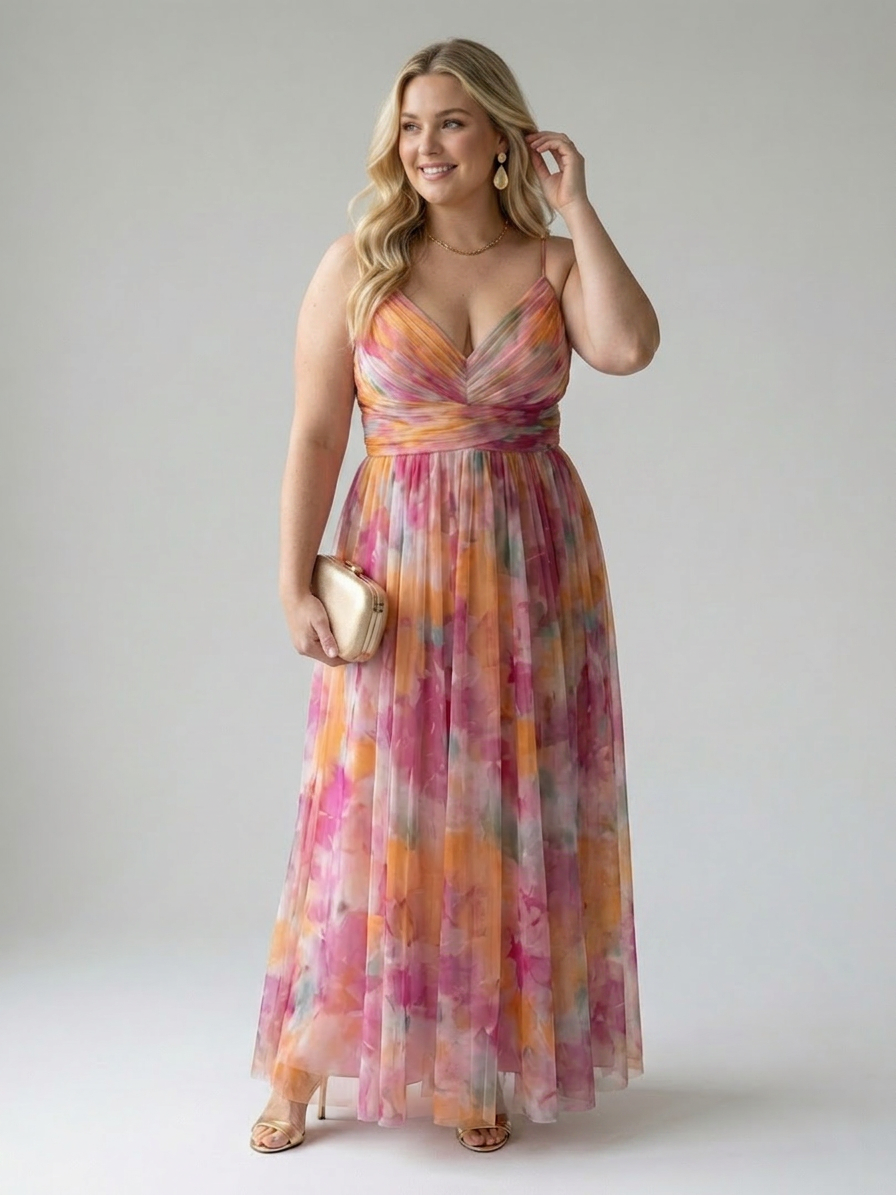 Giselle | Enchanted maxi dress with floral pattern - Plus size model