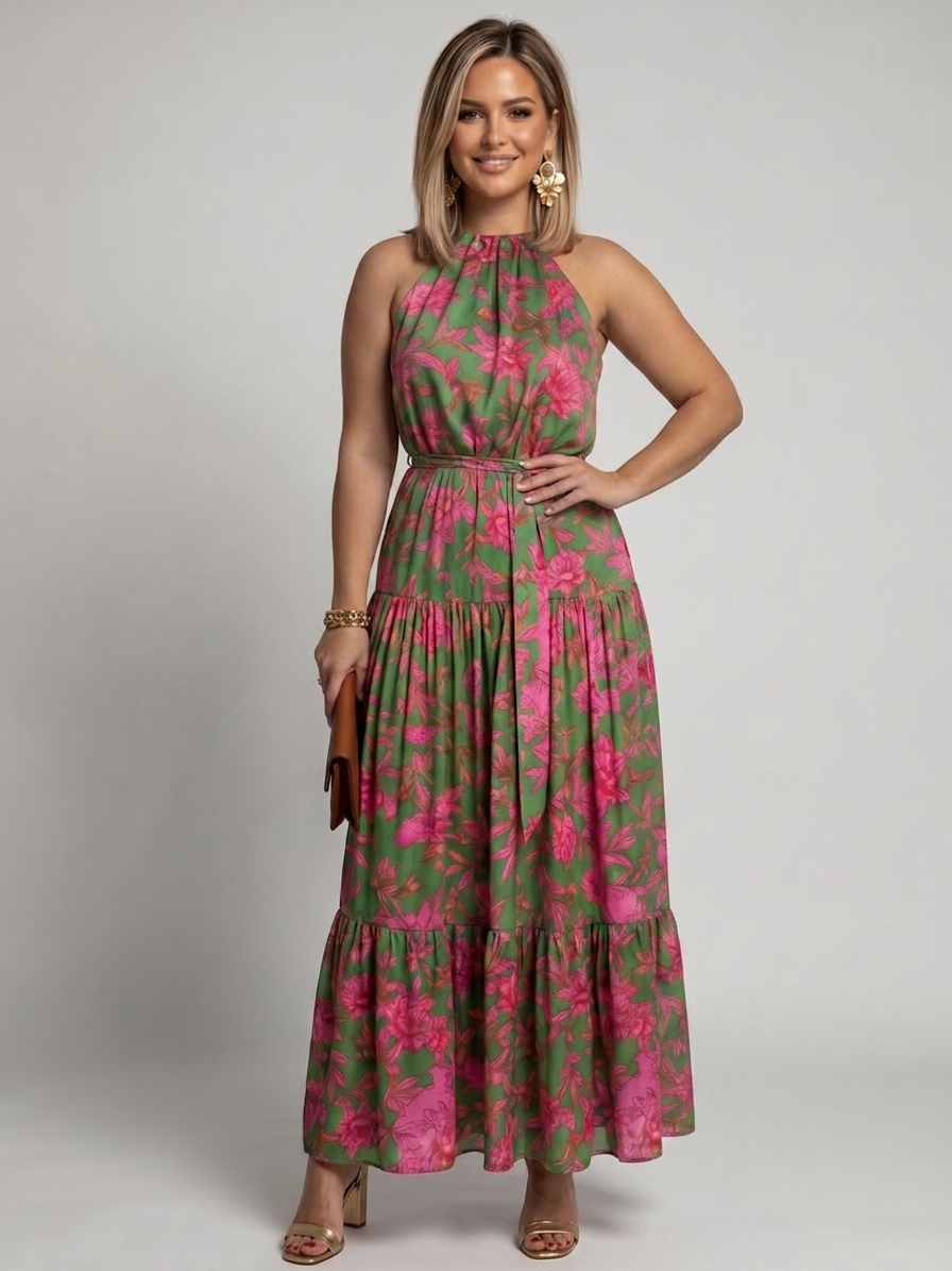 Rowen | Draped Halter Midi Dress - Plus size model
