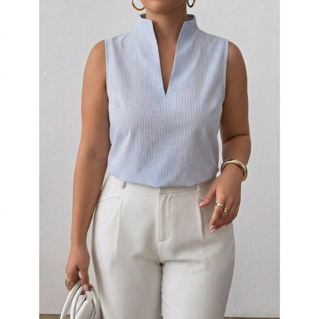 Amara | Striped Sleeveless Top - Plus size model