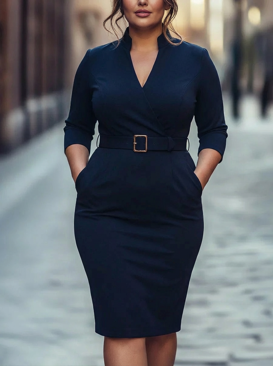 Estelle | The Belted Power Maxi Dress - Plus size model