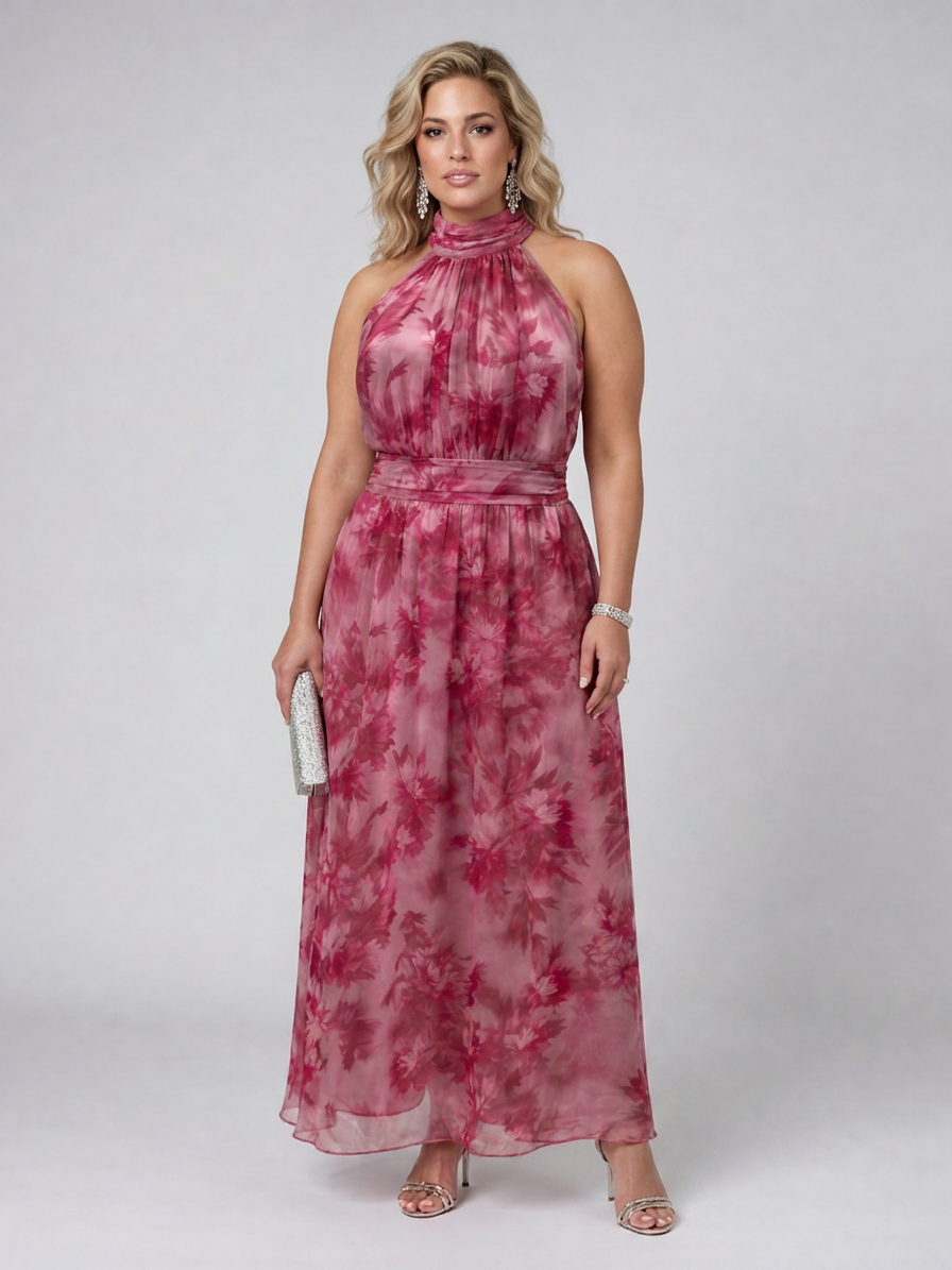 Avien | Soft Halter Neck Midi Dress - Plus size model