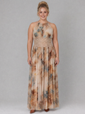 Elavenue | Halter Neck Lace Waist Maxi Dress - Plus size model