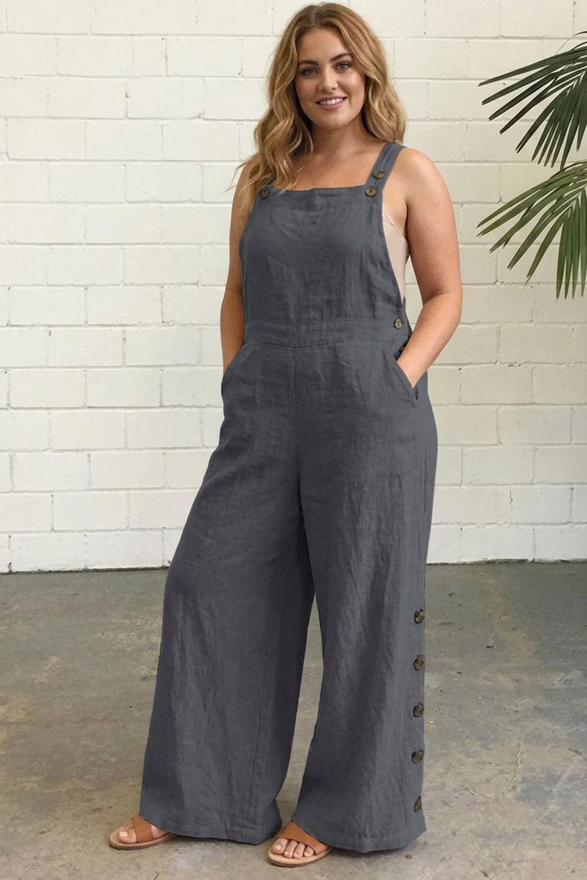 Mitchell - Casual Solid Buckle Square Collar Regular Jumpsuits - Plus size model