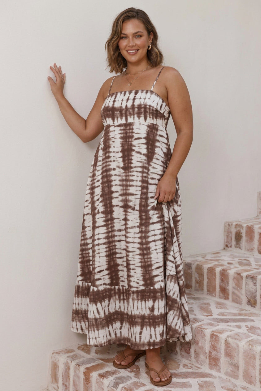 Charlee - Linen-Style Tie-Dye Cami Maxi Dress - Plus size model