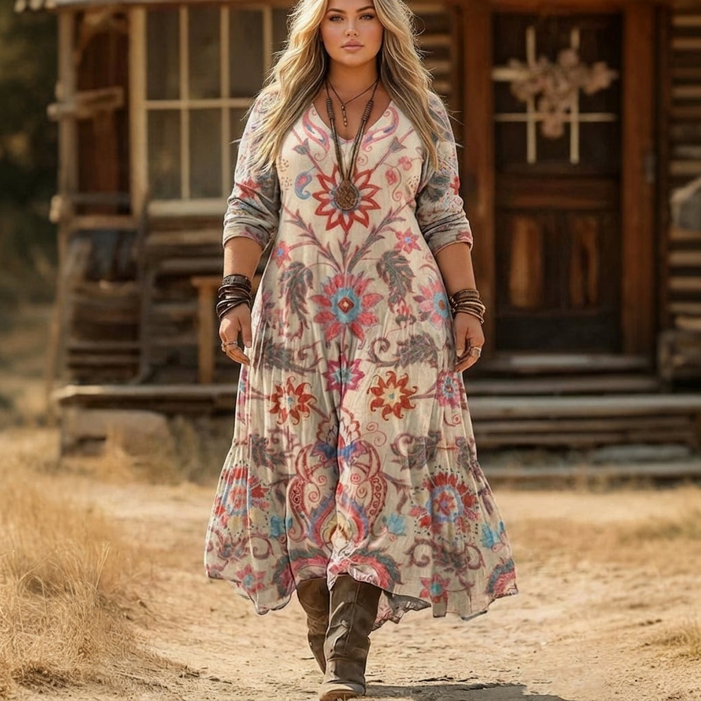 Luna | Vintage-Inspired Long Sleeve Casual Dress - Plus size model